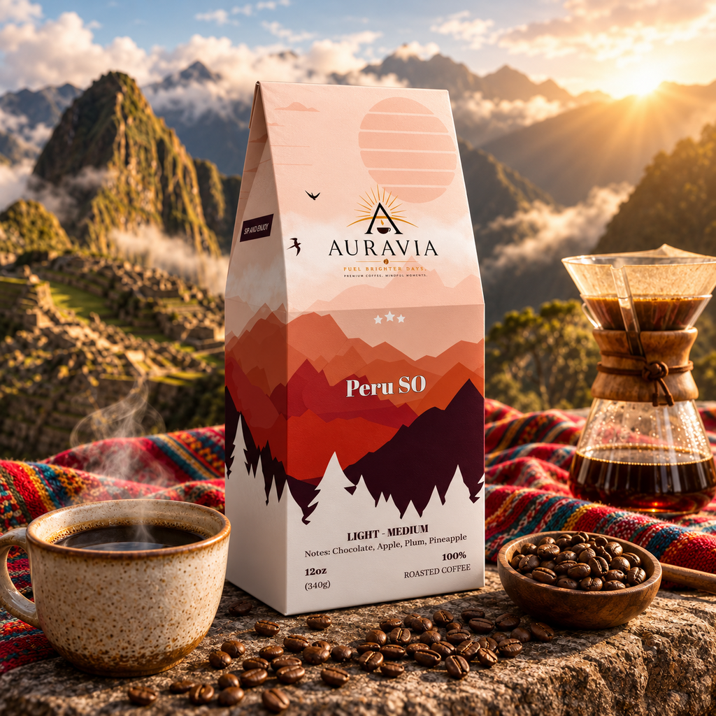 Auravia Peru Single Origin pour-over coffee lifestyle