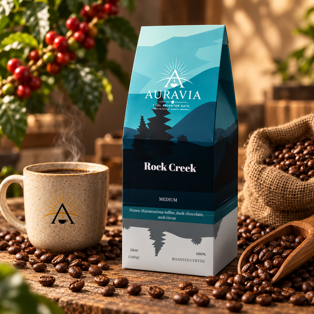 Auravia Rock Creek Medium Roast coffee lifestyle scene